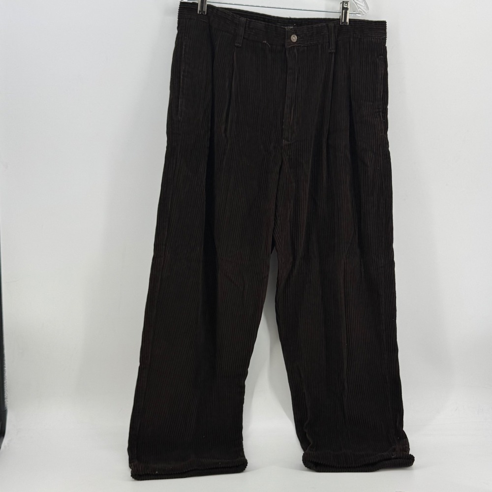 Cambridge Classics Mens Brown Corduroy Pleated Pants‎ 38x32 Wide Wale Cotton